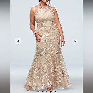 Mother of the bride Gold Floral Dress - Plus size